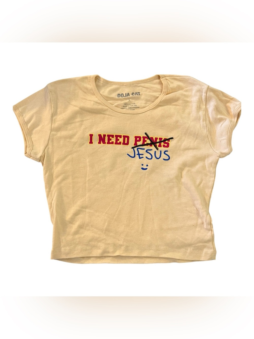 Doja Cat Scarlet Tour I Need Jesus Graphic Crop Baby Tee Women large NWOT